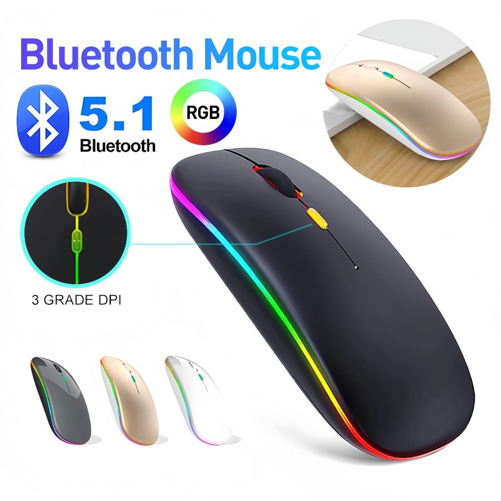 Mouse Sem Fio Recarregável Wireless LED RGB Silencioso Ergonômico PC Notebook Tablet Celular