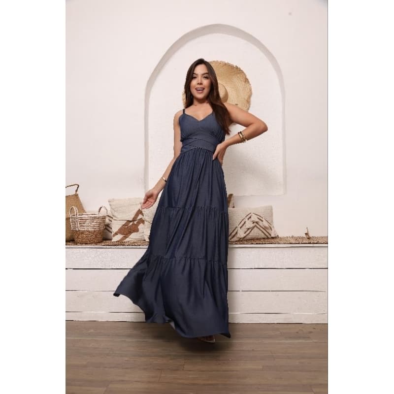 vestido jeans  tencel vestido longo loxu