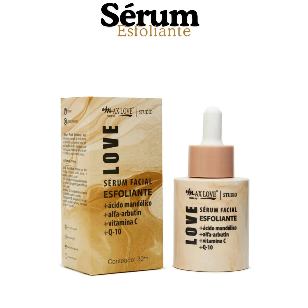 Sérum facial esfoliante, com ácido mandélico, alfa arbutin e vitamina C Max Love