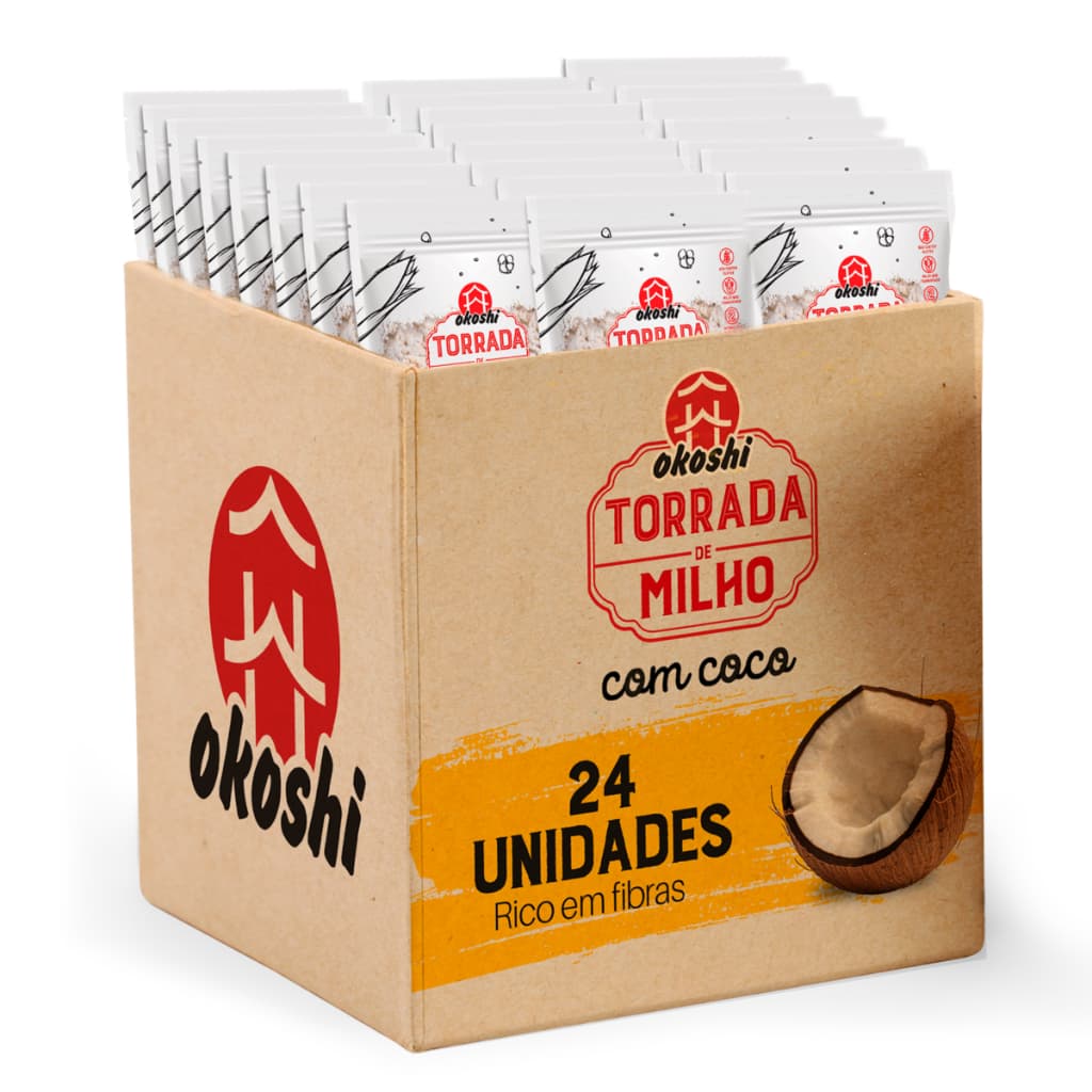 OKOSHI Kit 24 Unidades Torrada de Milho com Coco - Lanche Fit Saudável - Sem Glúten - 75g