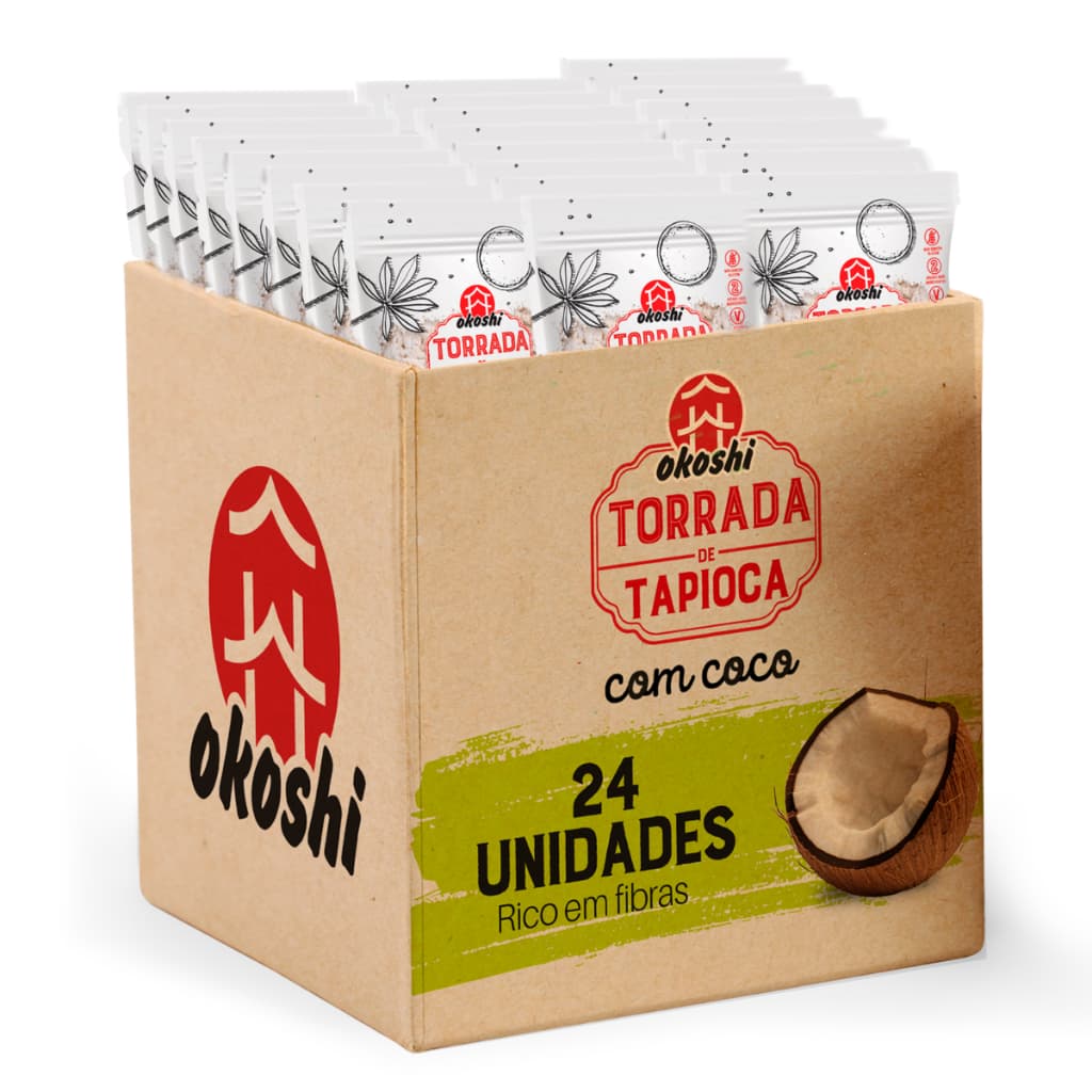 OKOSHI Kit 24 Unidades Torrada de Tapioca com Coco - Lanche Fit Saudável - Sem Glúten - 75g