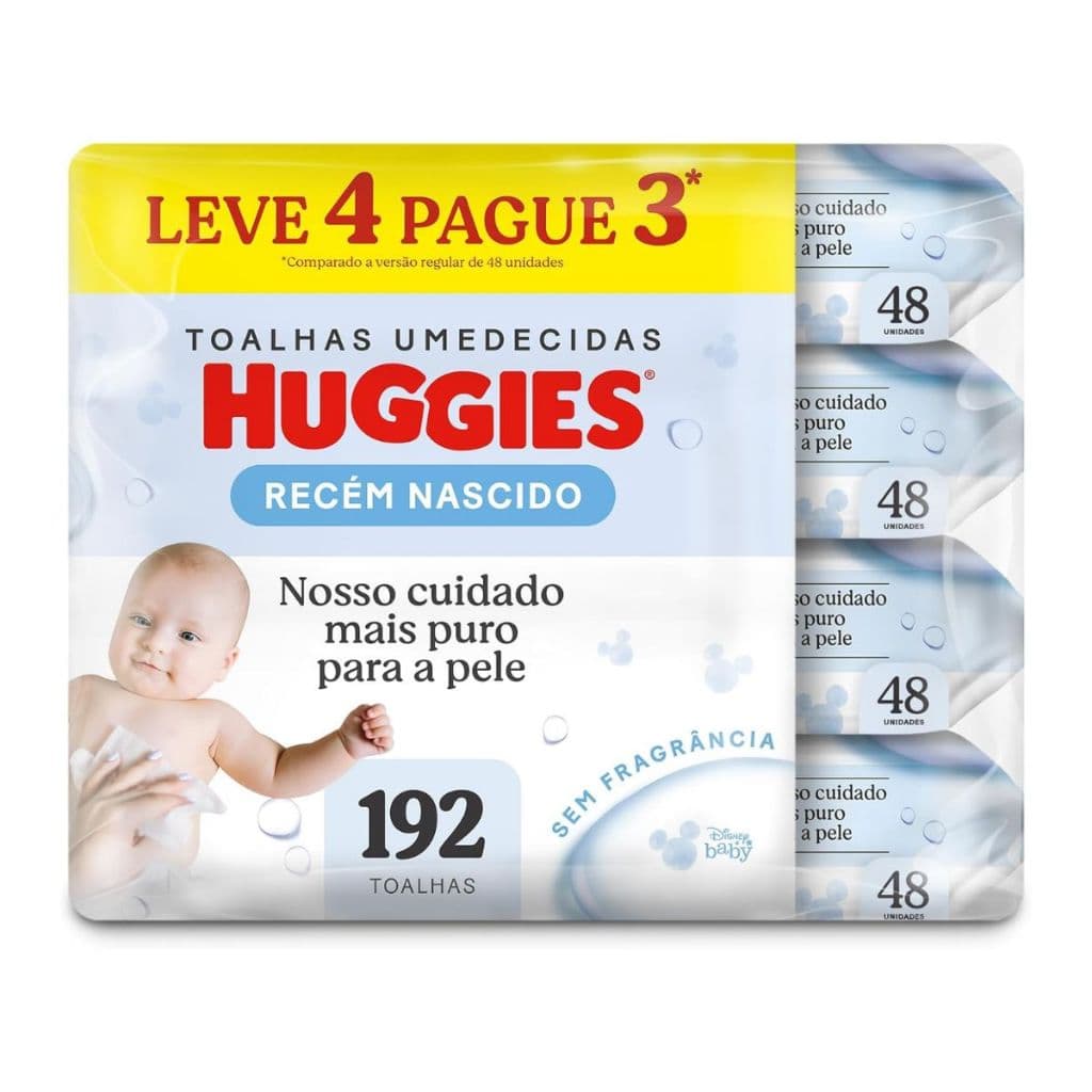 Lenço Umedecido Infantil Huggies Recém-Nascido Leve 4 Pague 3 Pacotes Com 48 Unidades