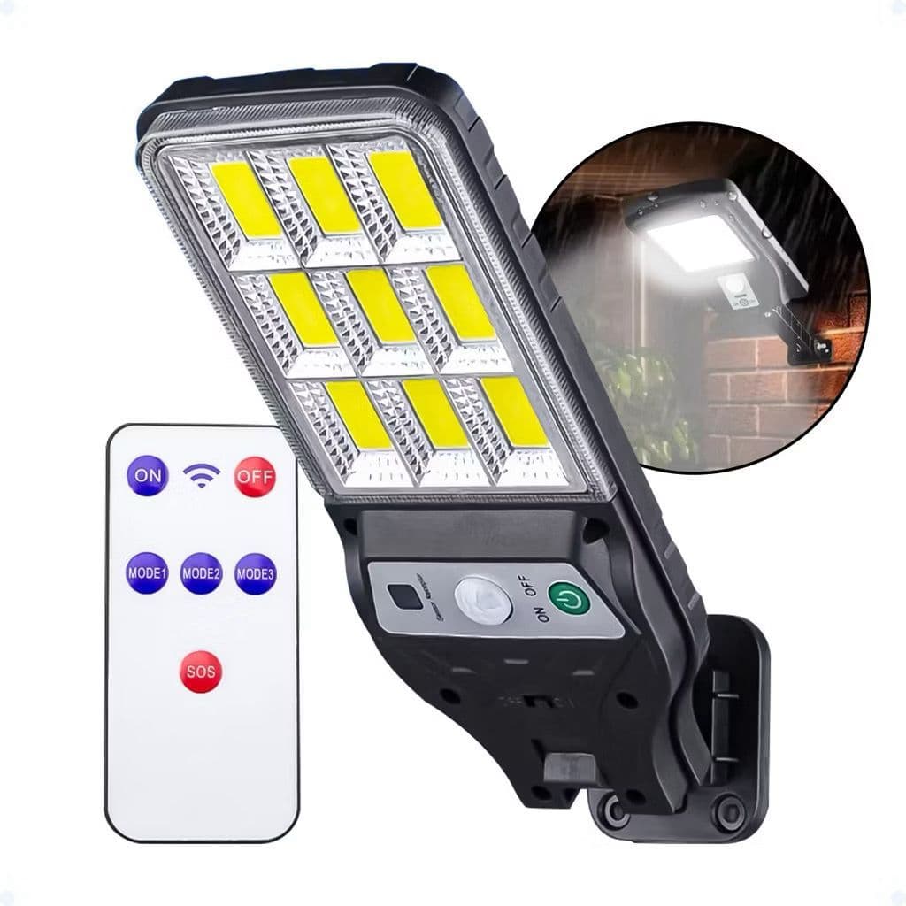 Kit 2 Luminária Led Solar Poste Rua Parede Sensor 108 Led Controle