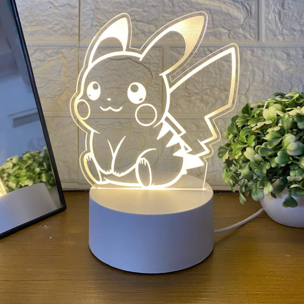 Luminária Pikachu Pokémon 3D LED Infantil Decoração Kids Iluminação LED Fixa Branco Quente