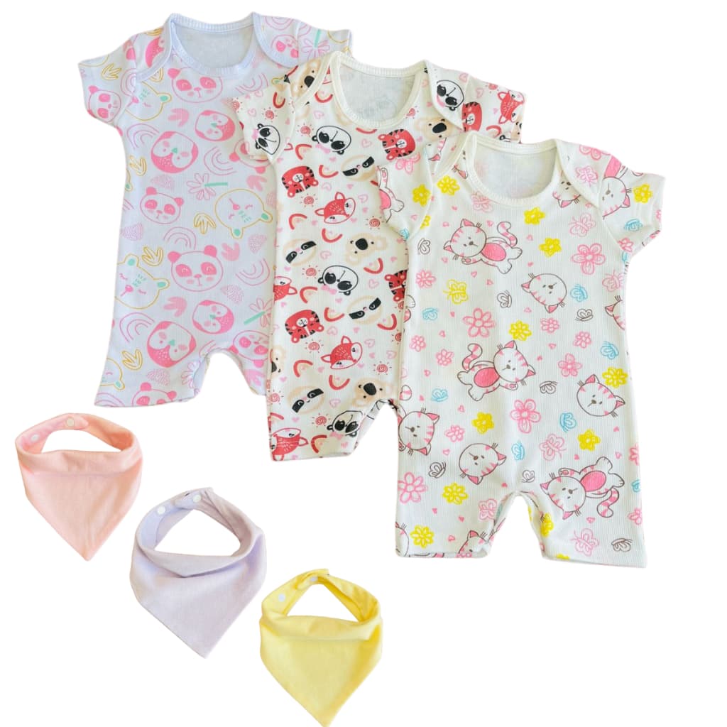 Kit 6 Peças Macaquinho Bebê Canelado Estampado Enxoval Verão