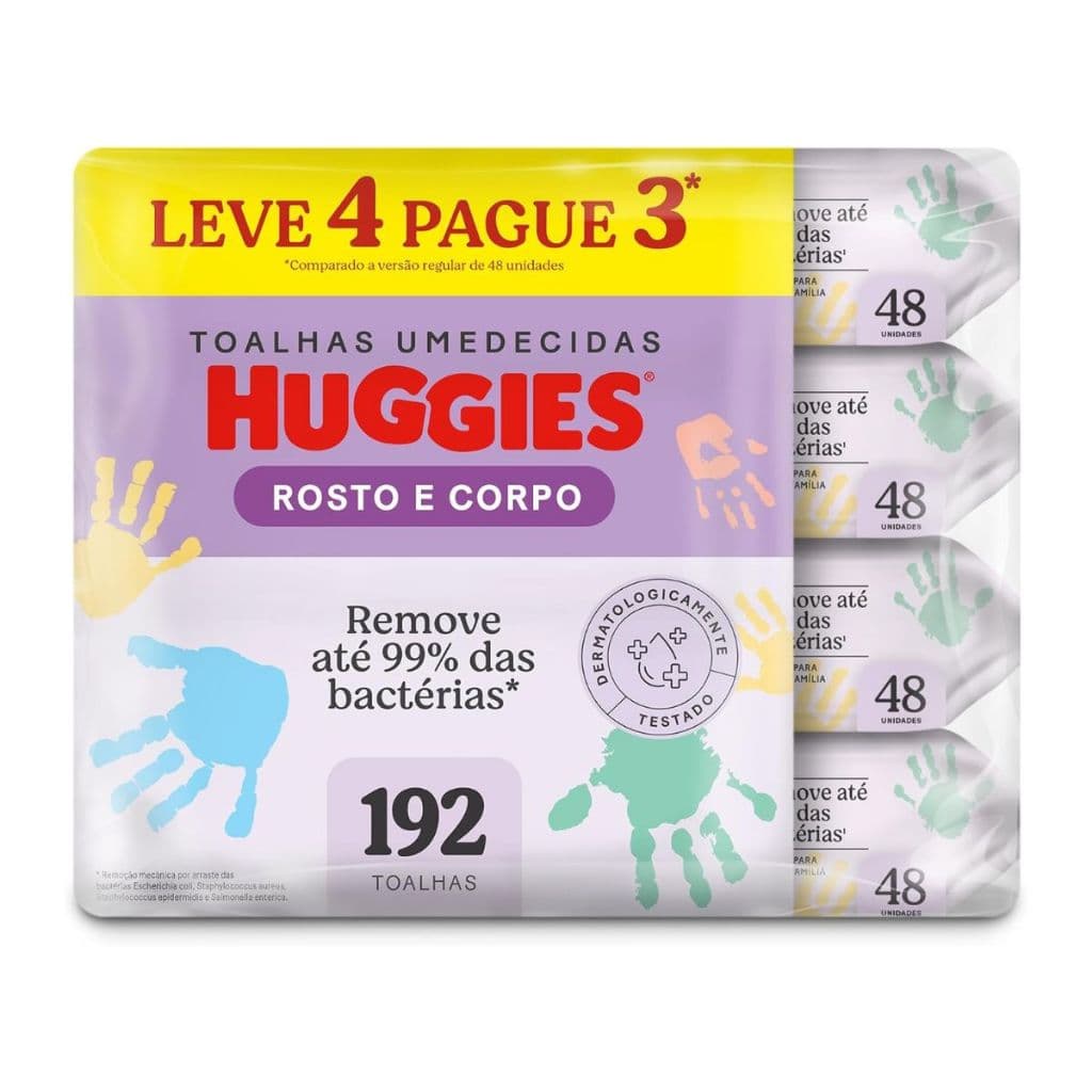 Lenço Umedecido Infantil Huggies Rosto E Corpo Leve 4 Pague 3 Pacotes Com 48 Unidades