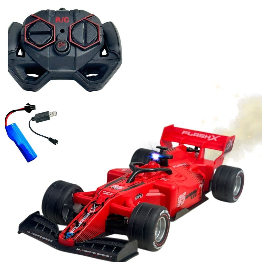 Carrinho De Controle Remoto Recarregável Formula 1 Led Solta Fumaça Carro De Corrida F-1