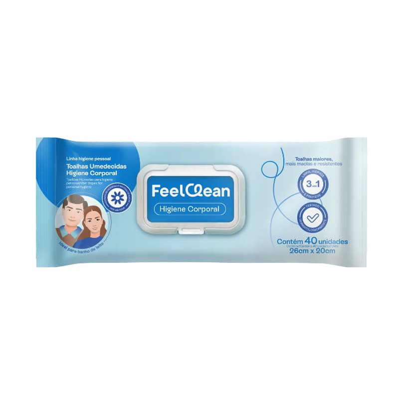 Toalhas Umedecidas Higiene Corporal Com 40 Unidades FeelClean