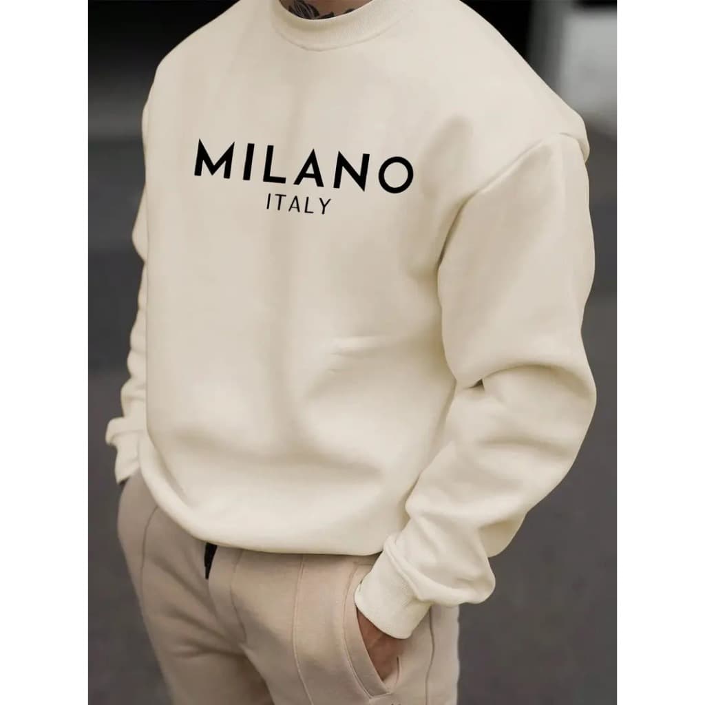 Moletom Careca Milano Italy (FRENTE) Gola Redonda Casaco Masculino Feminino Flanelado Unissex Inverno Algodão Blusa