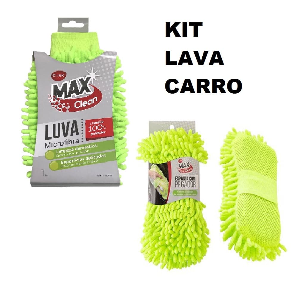 KIT Lava Carro Luva Microfibra + Esponja Microfibra Limpeza Automotiva