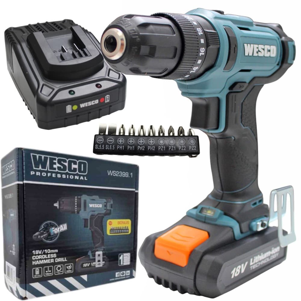 Parafusadeira Furadeira de Impacto 18V Reverso 10mm 30Nm Wesco WS2399.1