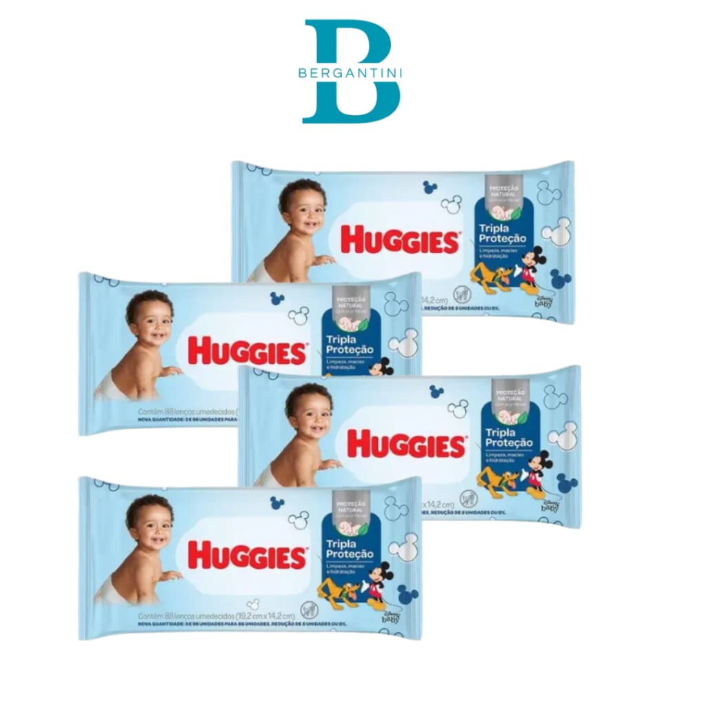 Kit 4 Lenços Umedecidos Huggies Tripla Proteção 88 Unidades