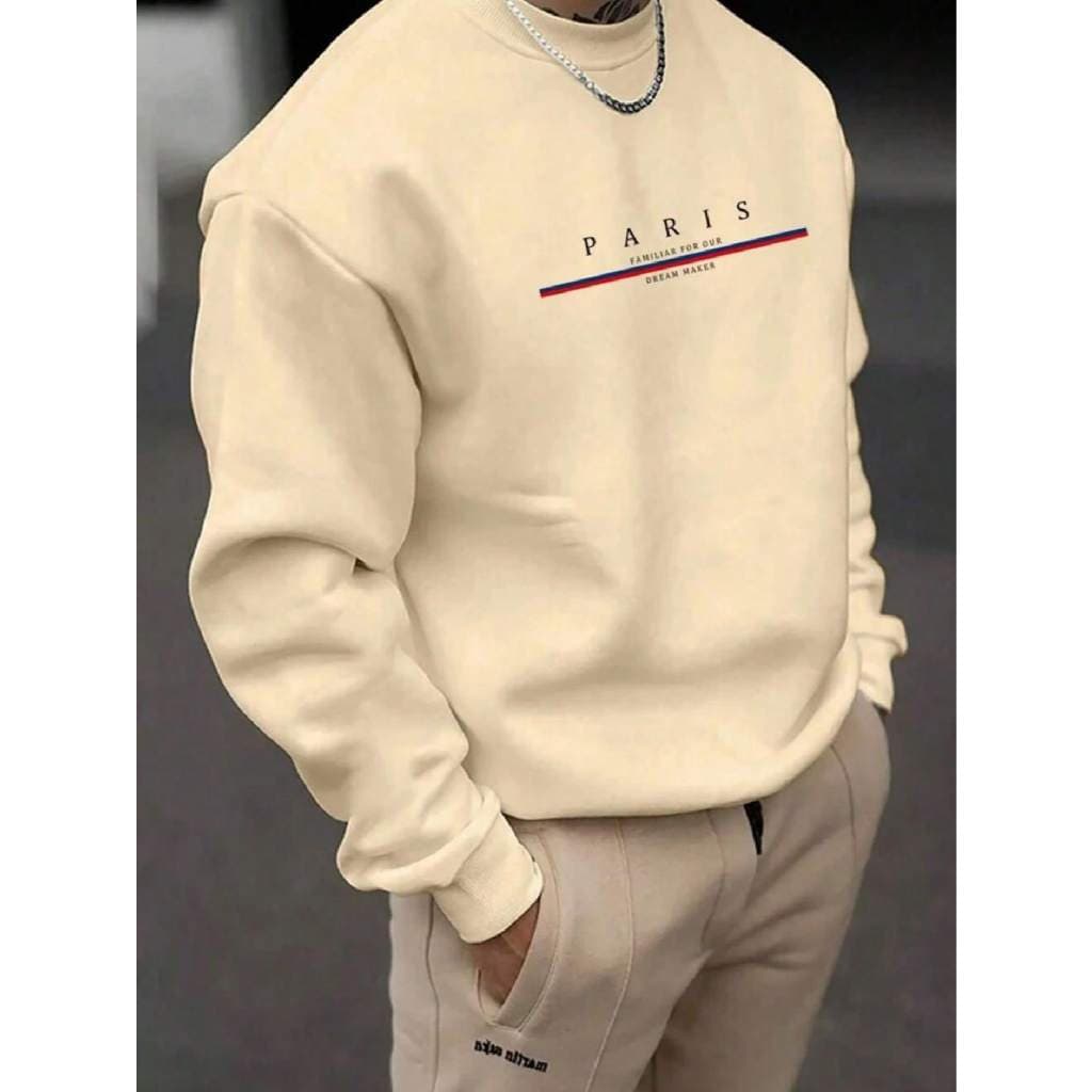 Moletom Careca Paris Dream Maker (FRENTE) Gola Redonda Unissex Casaco Flanelado Blusa de Frio Moletom Algodão Suéter