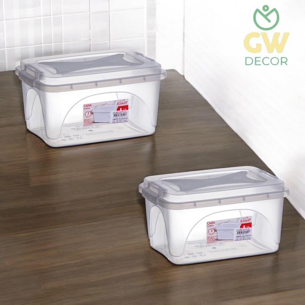 Kit com 2 Caixas Organizadoras 3 Litros Para Organização de Cozinha Multiuso