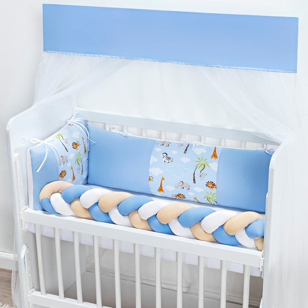 Kit Mini Berço Fofuxo 6 Peças Safari Azul Enxoval Bebê Menino Antialérgico Macio Completo Proteção Conforto
