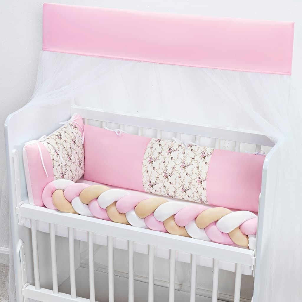 Kit Mini Berço Fofuxo 6 Peças Floral Rosa Enxoval Bebê Menina Antialérgico Macio Completo Proteção Conforto