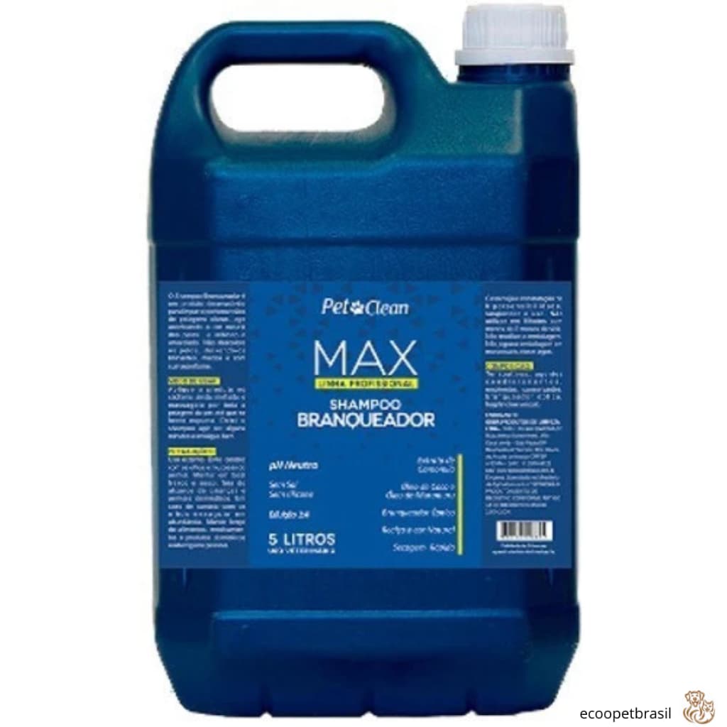 Shampoo Profissional Max Clareador Branqueador De pelagens Para Cachorro E Gato Pet Shop - 5L 1:4 Diluir Rende 25 L