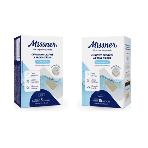 Curativo Flexível Missner à Prova d´ Água com 15 unidades - Kit com 2 Caixas