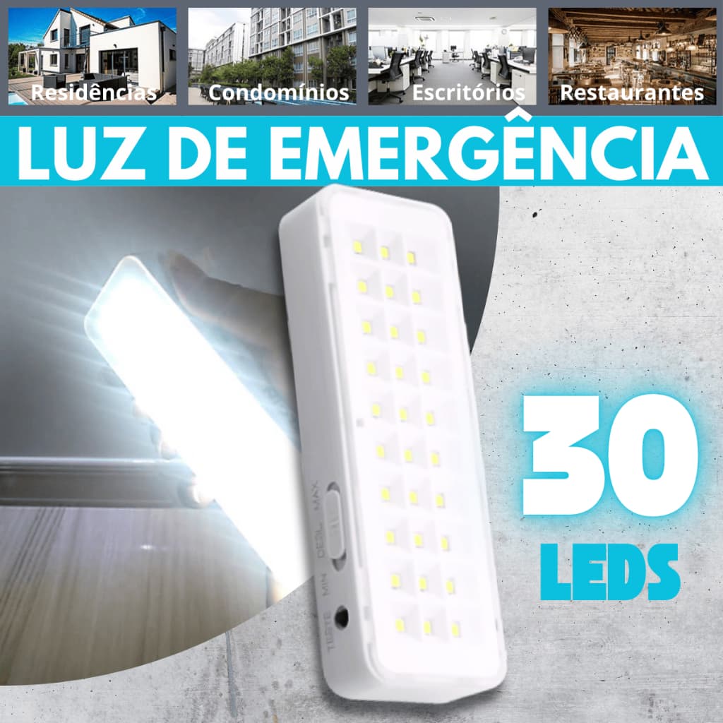 Luminárias de Emergência 60 ou 30 Leds Recarregável Luz Branco Frio Led Bivolt Queda Energia