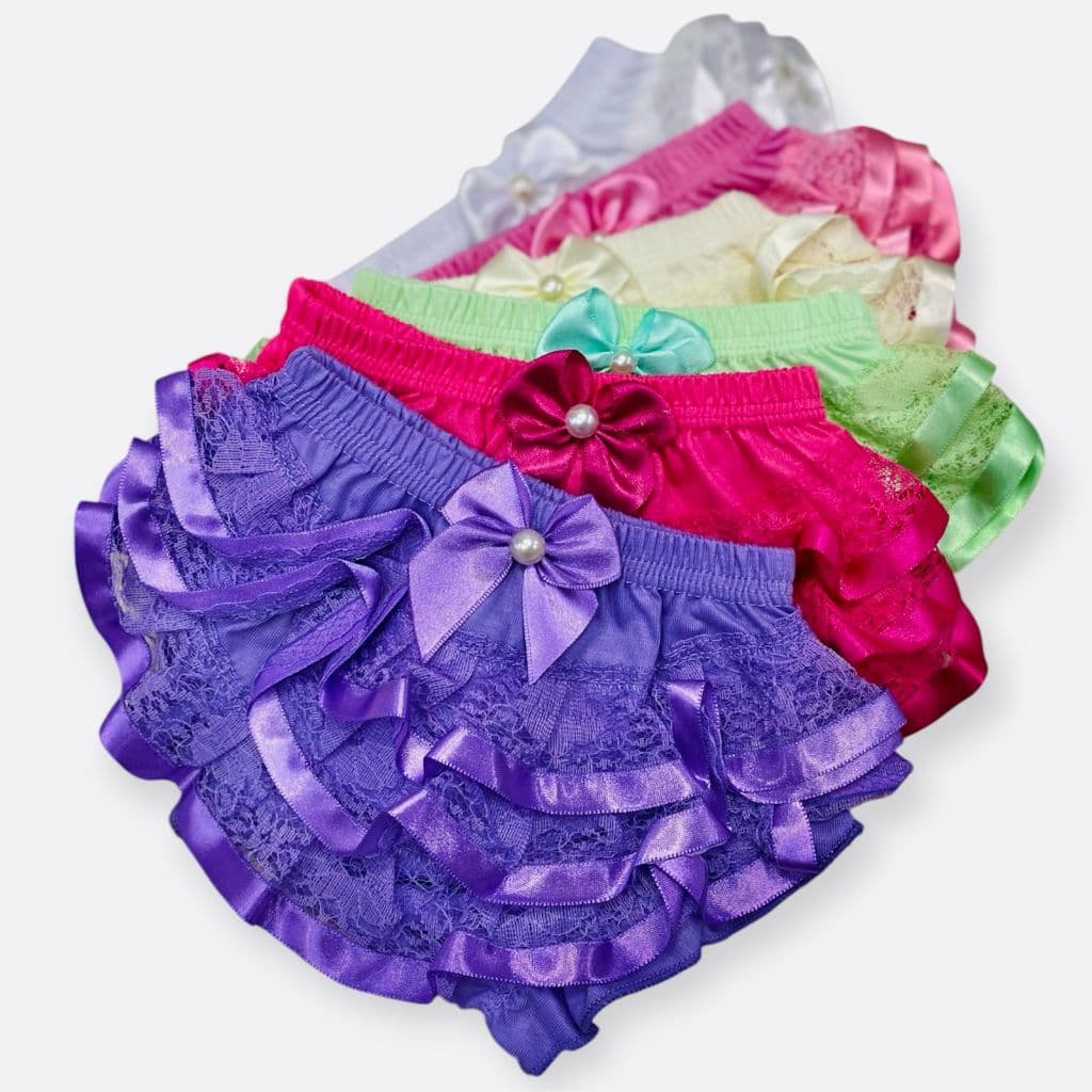 Kit 6 Calcinhas Bunda Rica Tapa Fralda Babado Renda FruFru Feminino De 6 Meses a 2 Anos