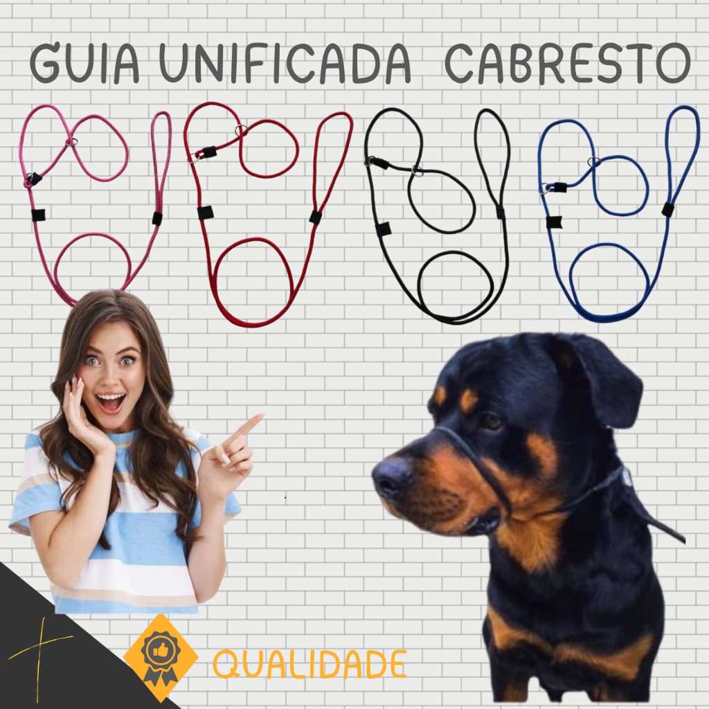 Guia Coleira Unificada Adestramento Cães Tipo Cabresto Coleira Enforcador Cachorro  Ajustável 2 MT