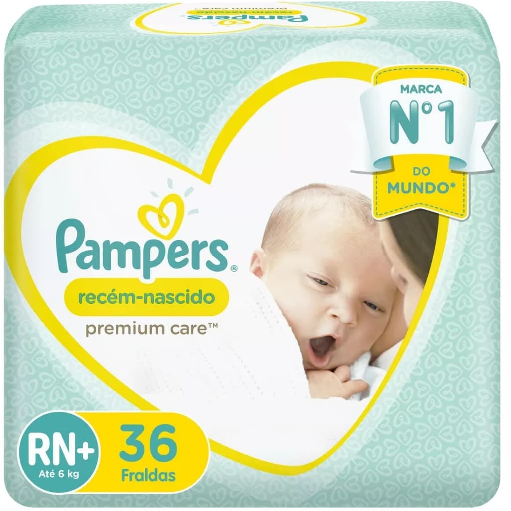 Fralda pampers premium care RN+, com 36, 72, ou 108 unidades- Escolha a sua