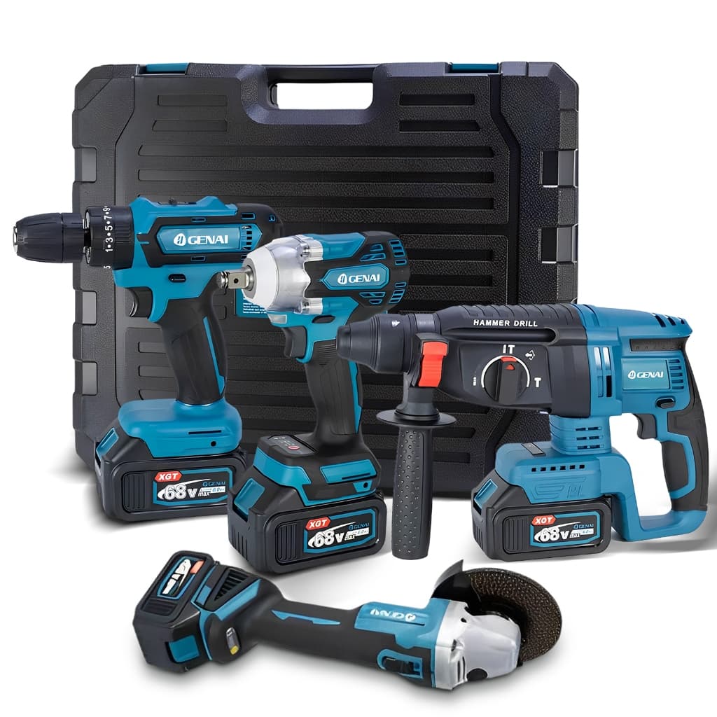 KIT FERRAMENTAS MULTIFUNÇÕES 4 EM 1 PROFISSIONAL 68V 6.0MAH CHAVE DE IMPACTO PARAFUSADEIRA ESMERILHADEIRA E MARTELETE