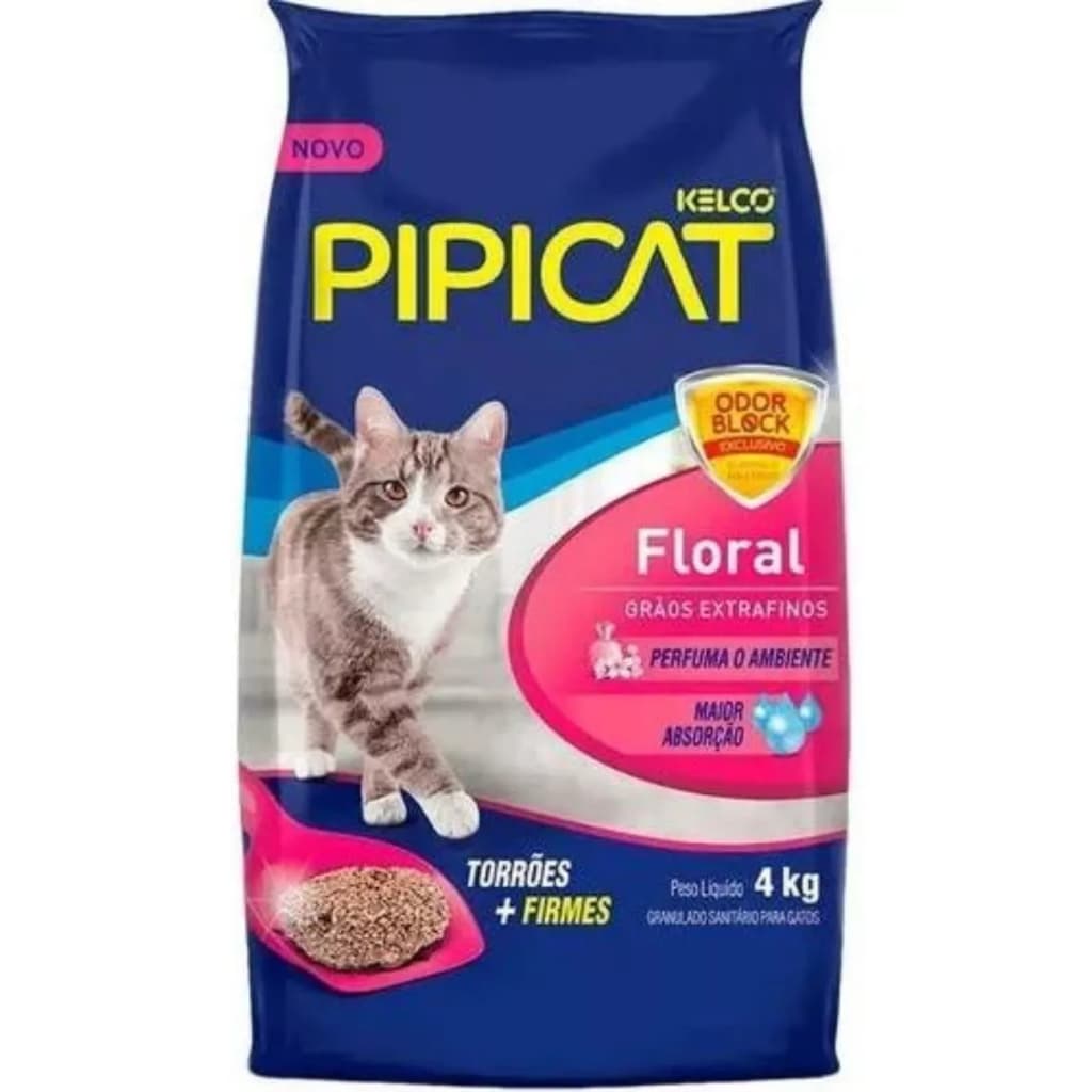 Areia sanitária para gatos floral Pipicat pacote 4kg