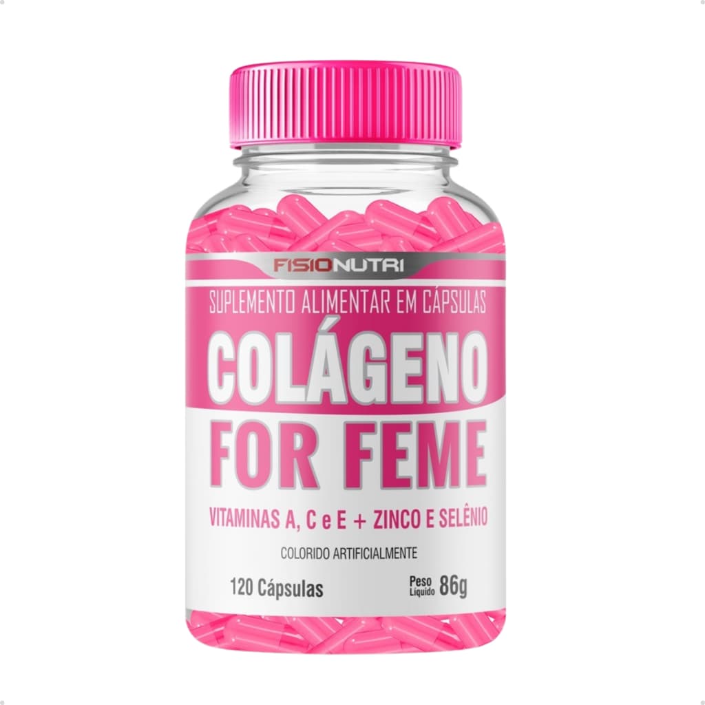 Colágeno For Feme Fisionutri 120 Cápsulas Vitamina A C E Zinco Selênio Pele Cabelo