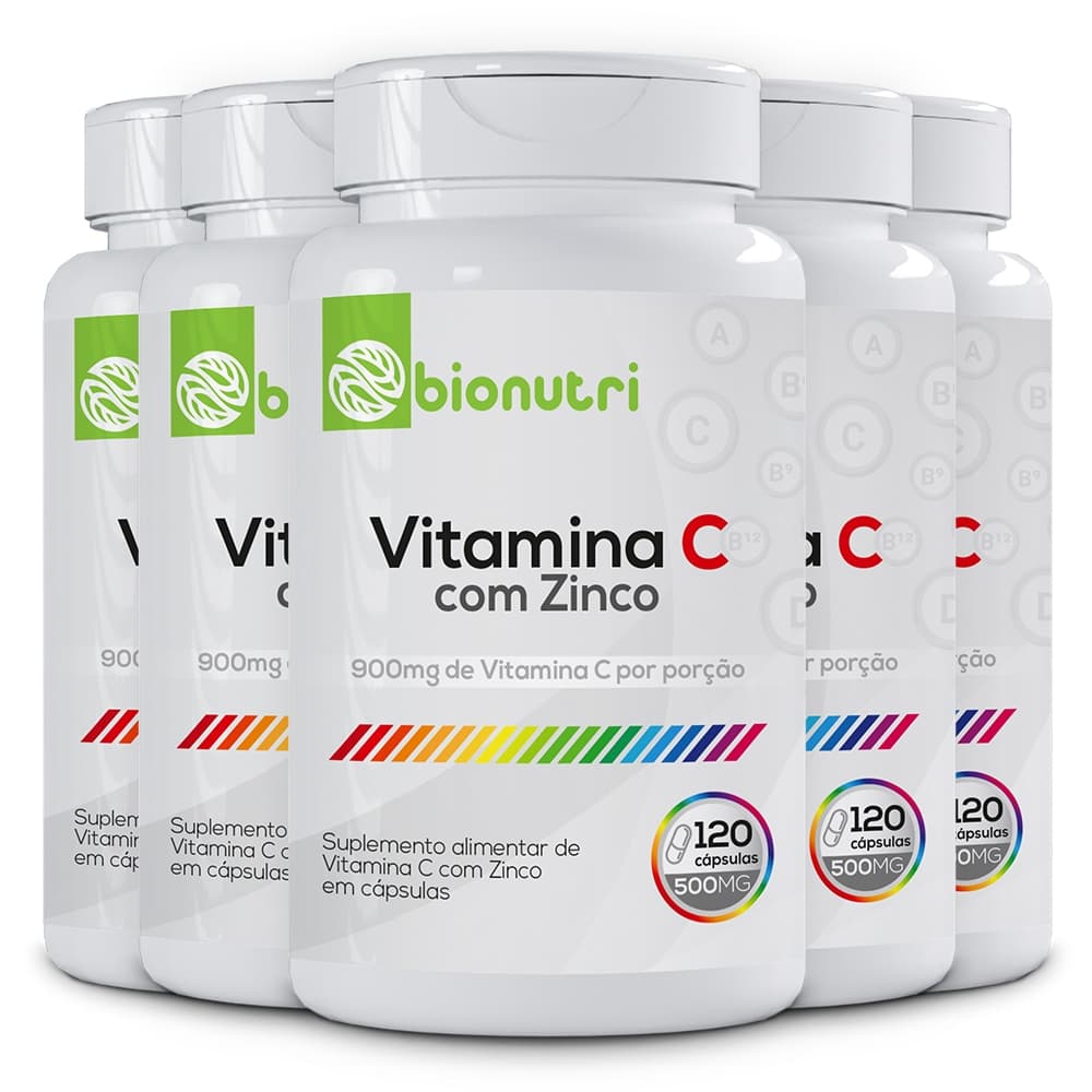 Kit 5x Suplemento Alimentar Vitamina C com Zinco (120 cápsulas) - Bionutri