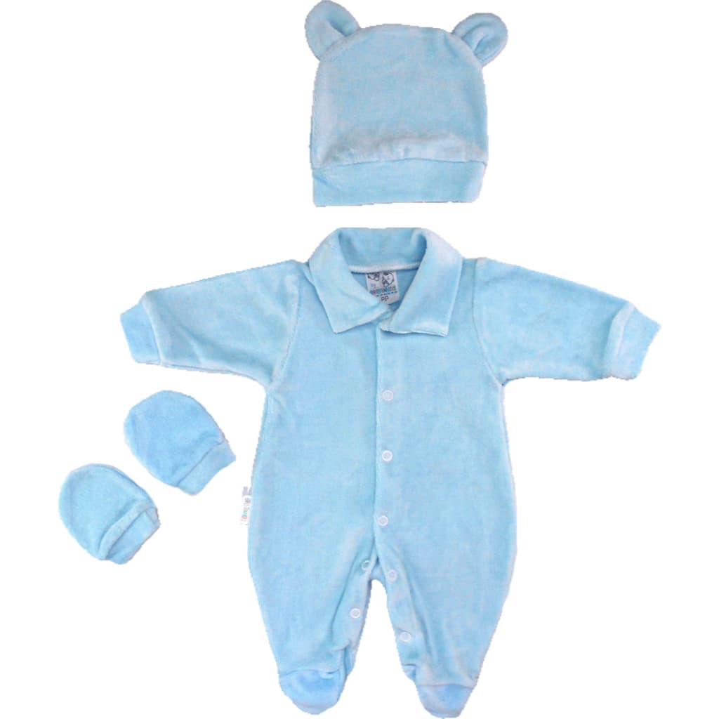 Macacão P/ Bebê Prematuro + Luvas + Touca Plush Roupinha Enxoval Gêmeos Menino Menina