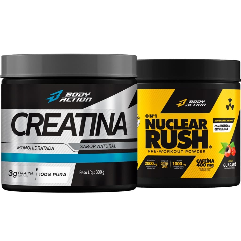 Creatina Pura Monohidratada 300g + Pré Treino Nuclear Rush 300g Bodyaction