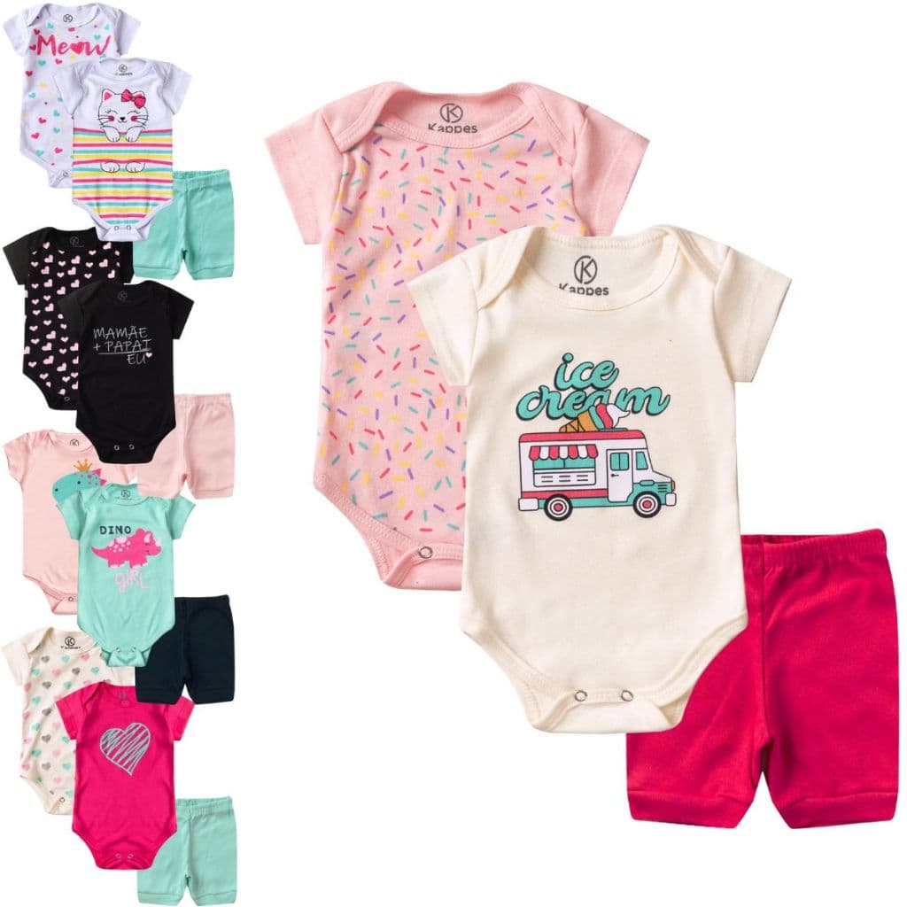 Kit body Bebê 3 peças Roupas de Bebe Conjunto Bebê Verão Calor Menina