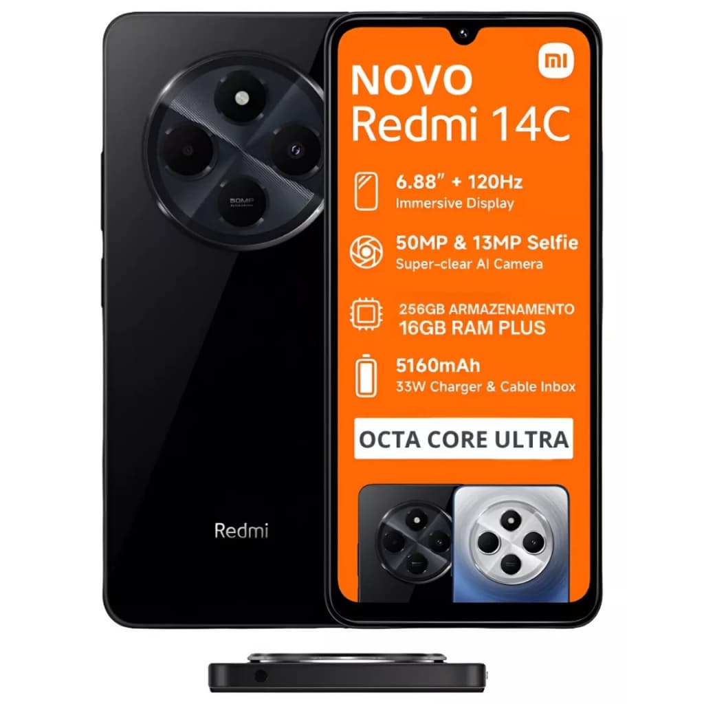 Smartphone Xiaomi Redmi 14c 256GB 16GB Carregador 33w Tela 6,88 Dual Sim
