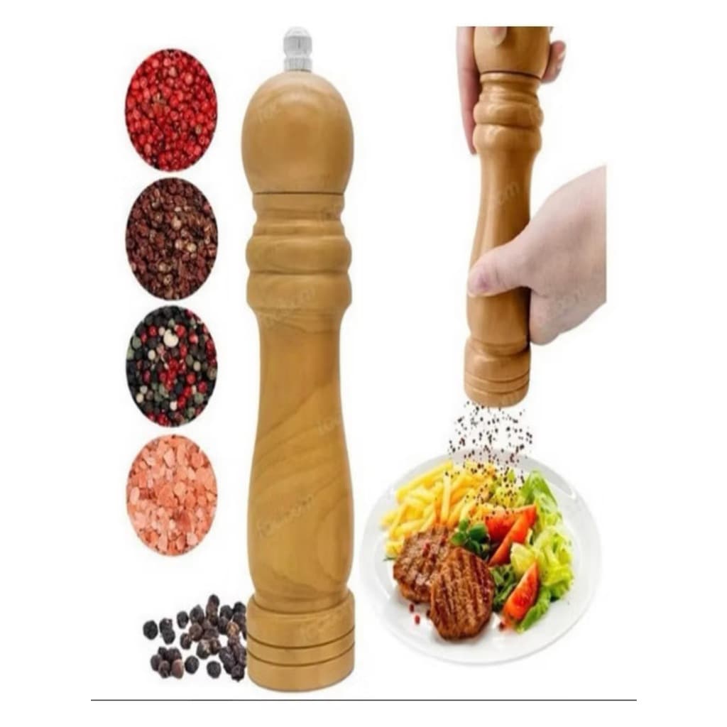 Moedor de Pimenta Sal temperos condimento profissional em Madeira com regulagem manual cor Bege