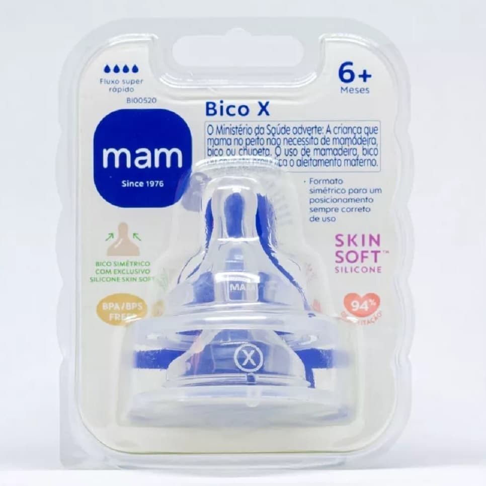 Bico Mamadeira X MAM 6+m - FLUXO SUPER RAPIDO c/2un