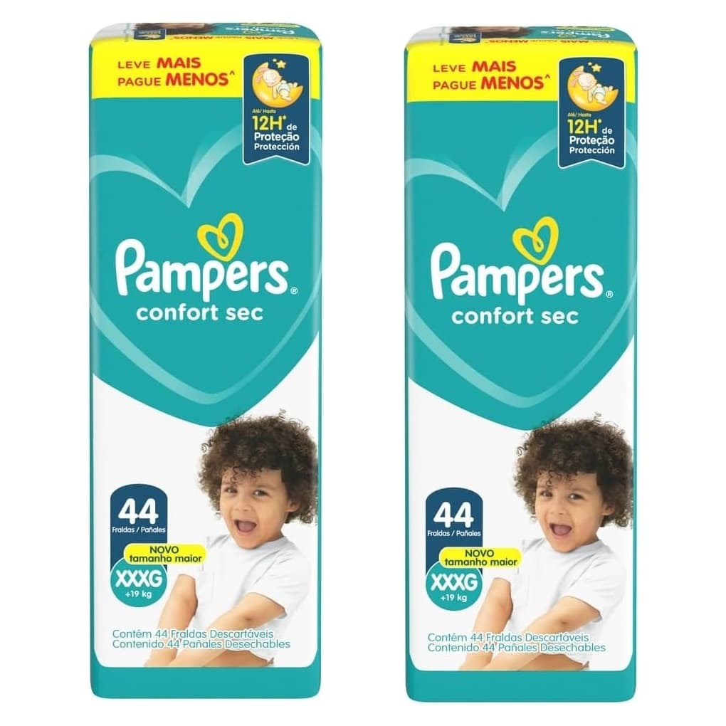 Kit 2ptes Fralda Pampers Confort Sec XXXG 44un +19kg - Total 88unidades