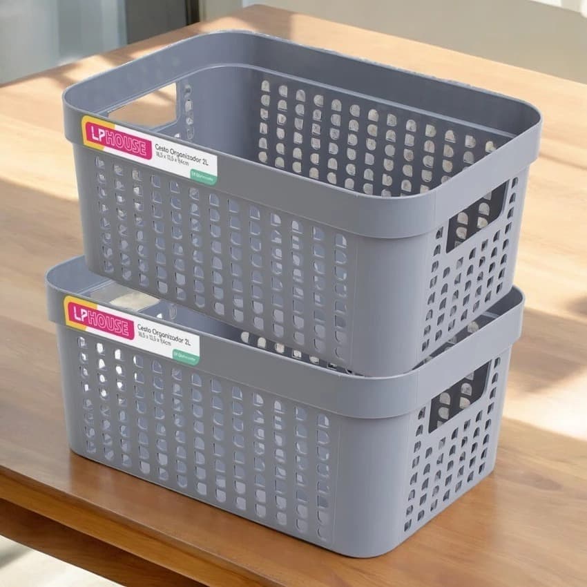 Conjunto 2 Cestos Organizadores 4,5 Litros Rattan Cesto de Organização Armário Lavanderia Banheiro