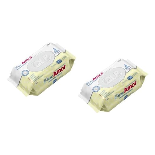Kit 2 Toalha /Lenços Umedecidos RN Infantil 98% água Puro Amor Com 100 Unidades Cada Qualybless