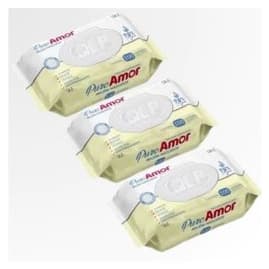 Kit 3 Toalha / Lenços Umedecidos RN Infantil Puro Amor 98% água Com 100 Unidades Cada Qualybless