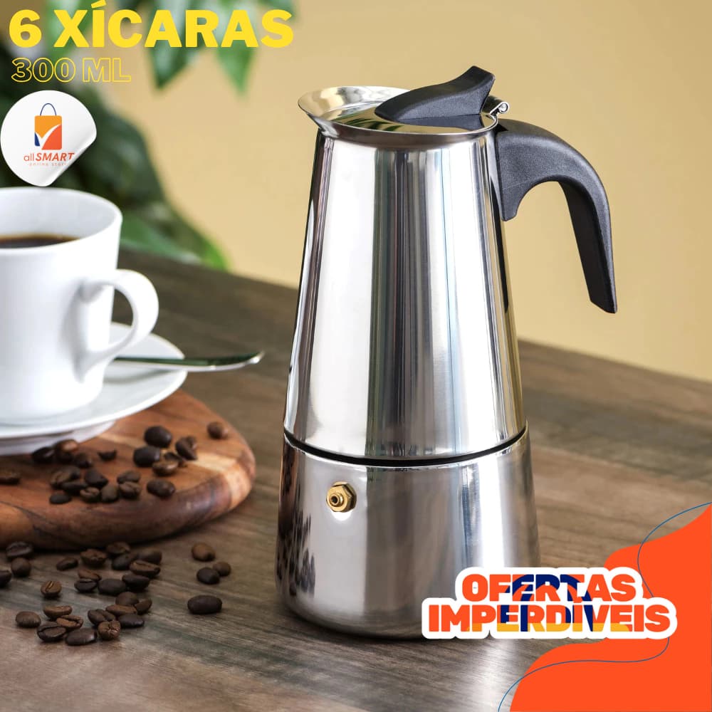 Cafeteira Italiana Aço Inox PREMIUM 300ml Expresso 6 Xícaras Máquina de Café Capuccino Garrafa