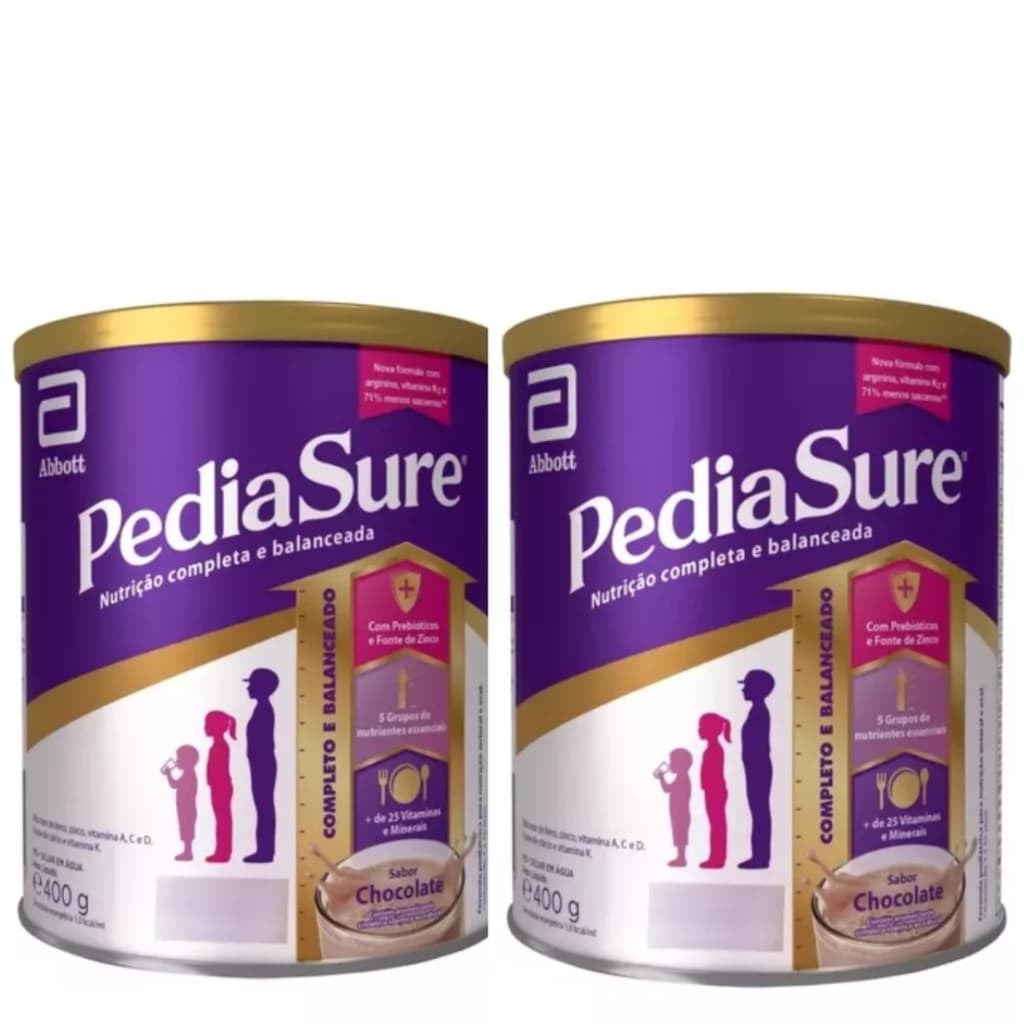KIT  com 2 Latas de 400 gramas de Suplemento Alimentar Infantil Pediasure Sabor Chocolate