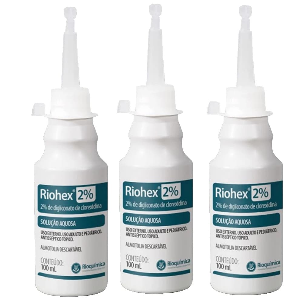 KIT - 3 Clorexidina 2% Solução AQUOSA Riohex 100ml