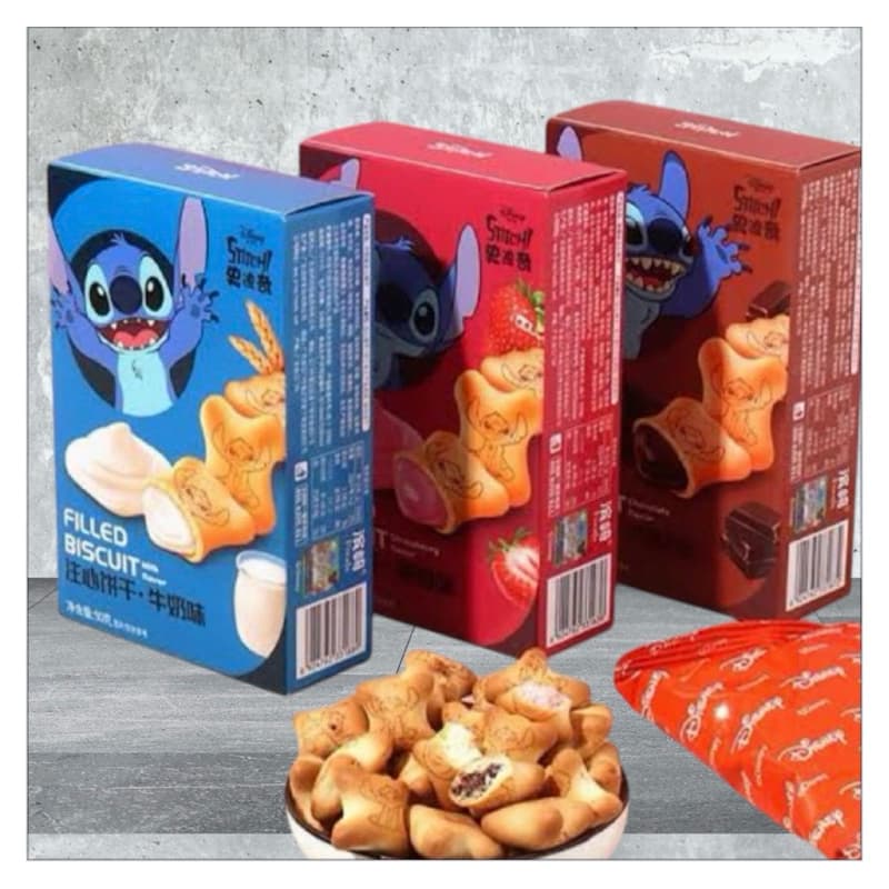 Bolacha Biscoito Lillo Stich Recheada Leite Morango Chocolate 50g Doce importado