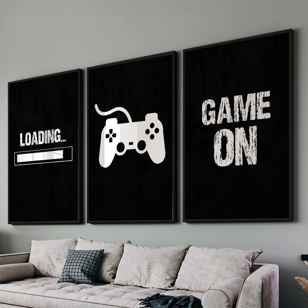 Kit 3 Quadros Decorativos Infantil Controle Vídeo-Game Game On Loading