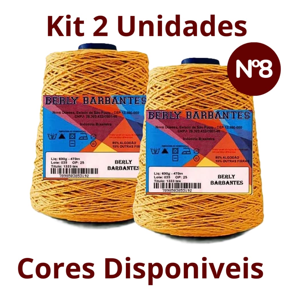 Kit 2  Barbante Berly Barbantes FIO nº8 - 470m/600g para Croche