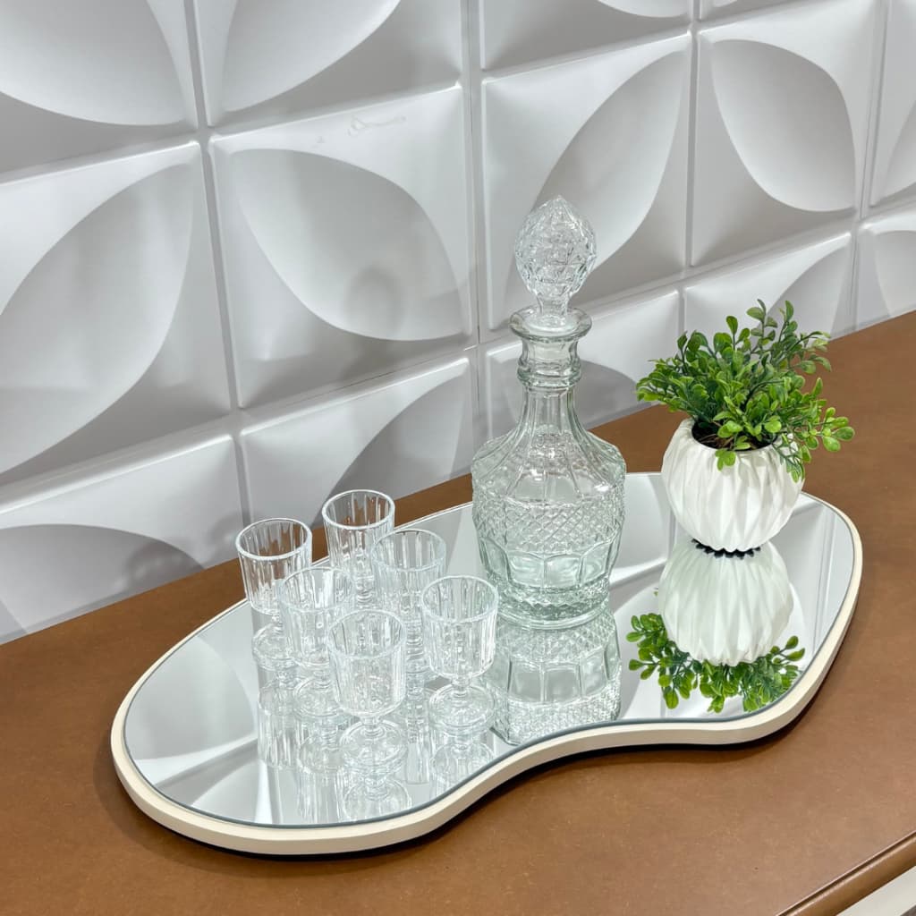 Decoração Bandeja cantinho do café espelhada orgânica 60x35 Elegante