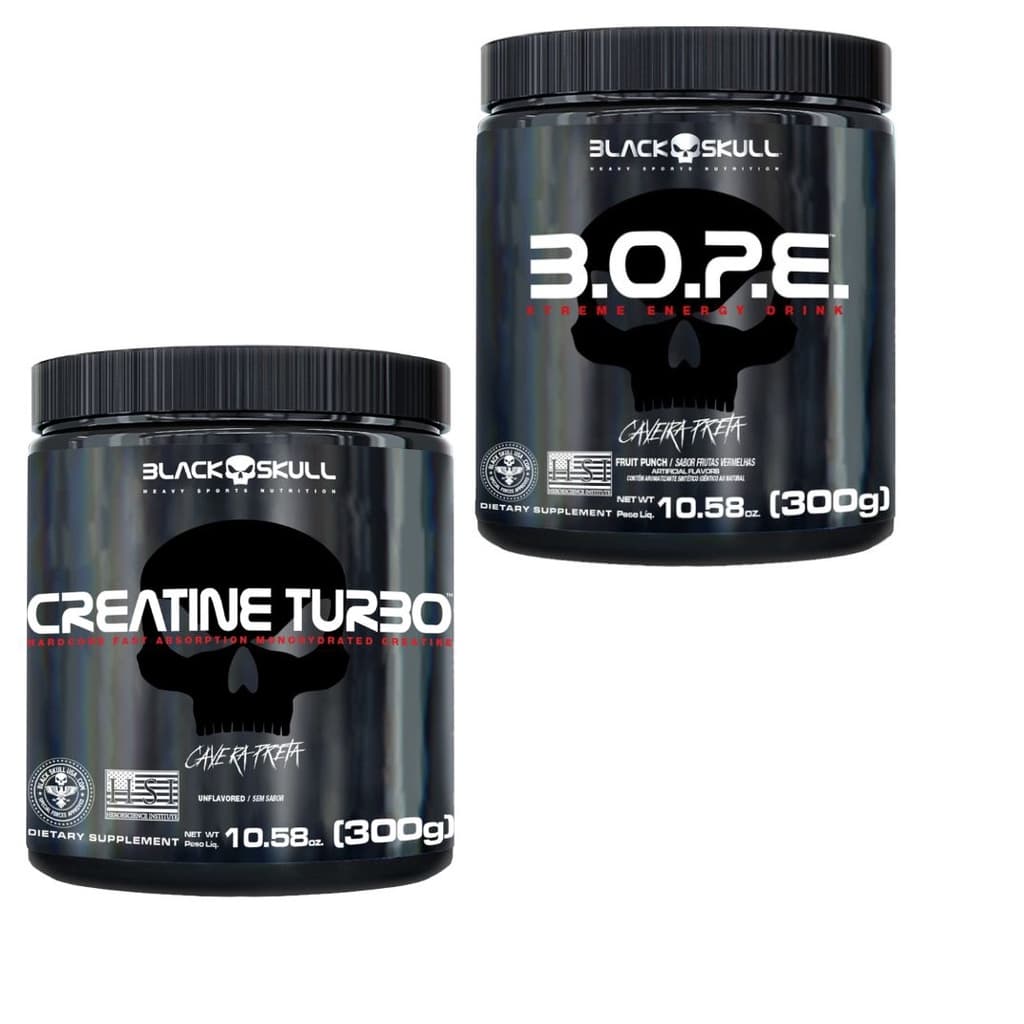 Kit Creatina Turbo 300g + Pré treino Bope 300g Pre Workout - Black Skull