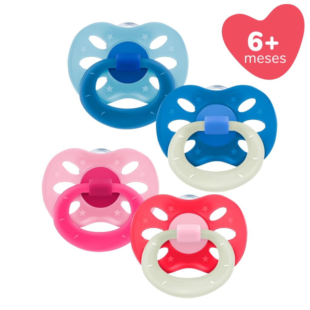 Kit Chupetas Lillo Extra Air Bico Silicone +6 Meses Dia e Noite Brilha no Escuro