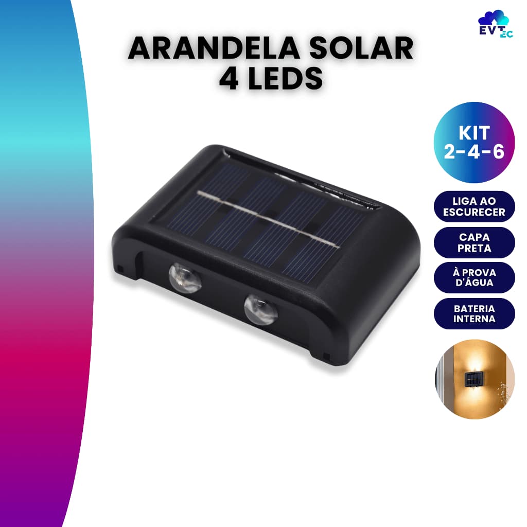 Kits Luminária Led Solar Arandela Parede Jardim 4 Leds 4s Luz Quente 3000k